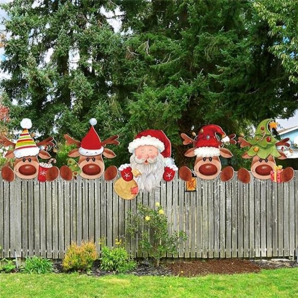 5 Piece Christmas Fence Peeker Decoration Peeking Garden Yard Decorations - Picture 7 of 7
